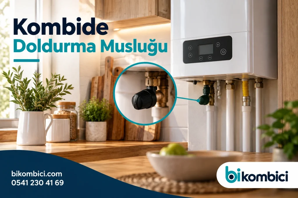 Kombide Doldurma Musluğu konusunu anlatan temsili ısıtma sistemi görseli